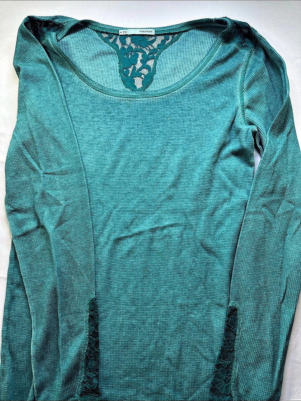 maurices Long Sleeve Lace Detail Top in Blue XL